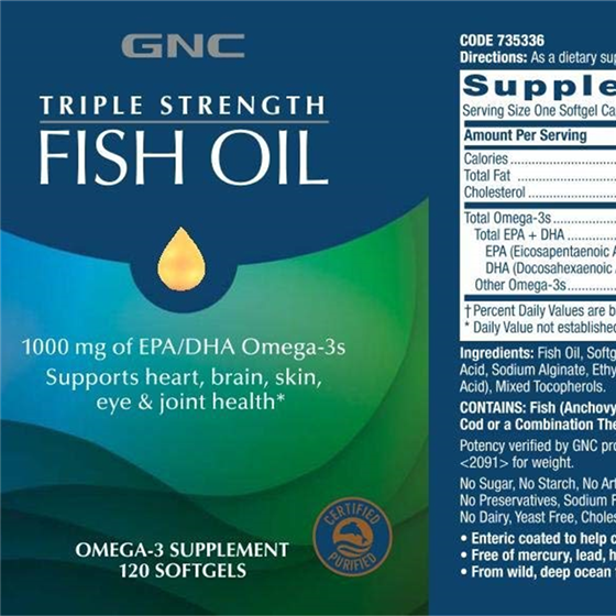 GNC TRIPLE STRENGTH FISH OIL - 120 Softgels